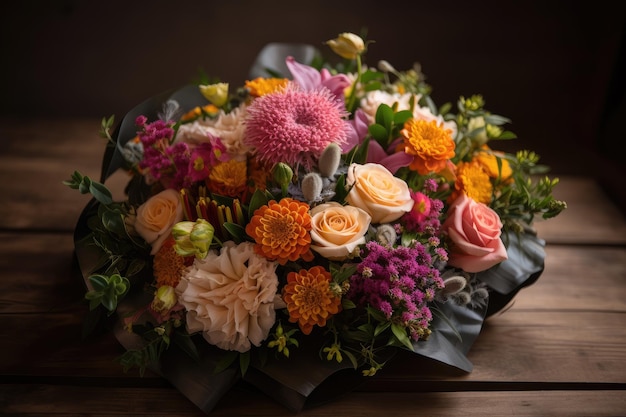 Flowers arranged in a beautiful bouquet ready to be delivered