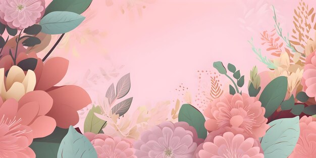 Flowers banner of flat illustration botanical arrangement festive floral background with copy space pastel colors Happy mothers valentines womens day holiday concept Ai generated