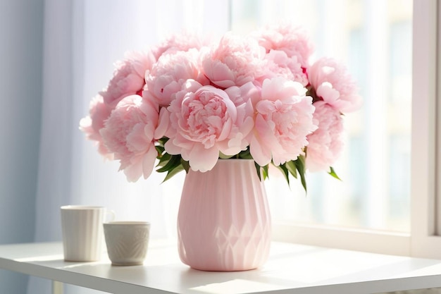 Flowers beautiful peony on the table