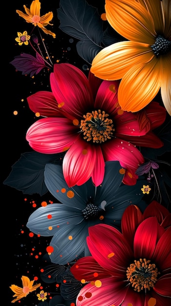 Flowers black background wallpaper for phone