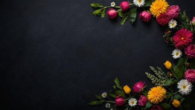 Photo flowers on a black background with a black background with a place for text