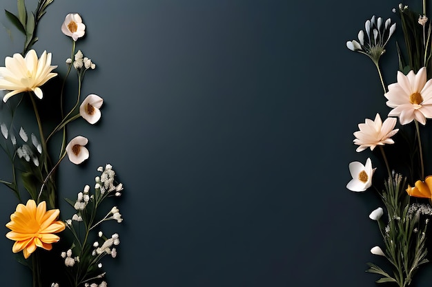 Photo flowers on a black background with a blue background