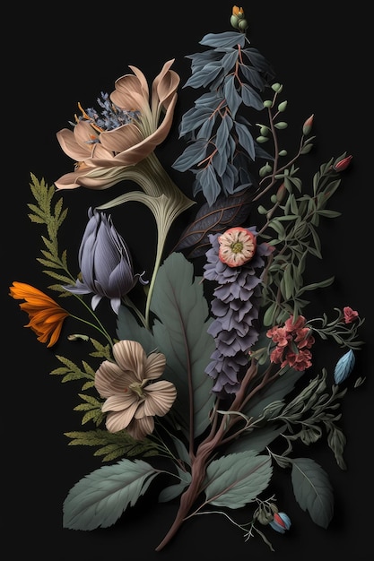 flowers on a black background