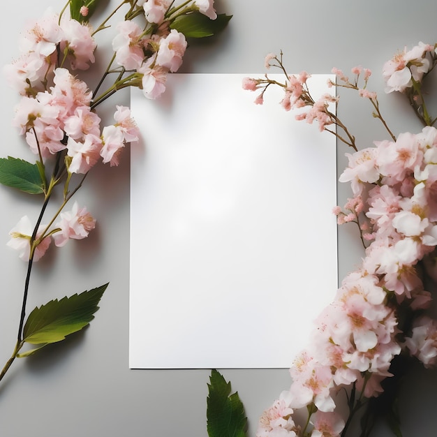 Flowers and blank paper