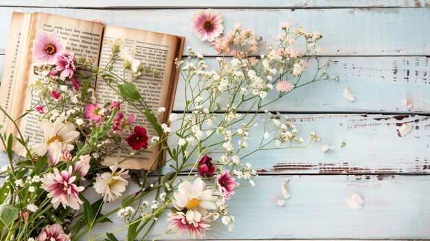 Photo flowers on a blue wooden background