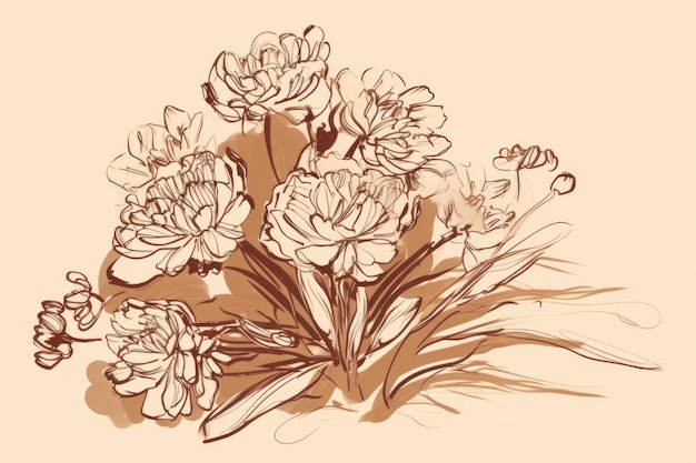 Flowers bouquet drawing sketch pattern