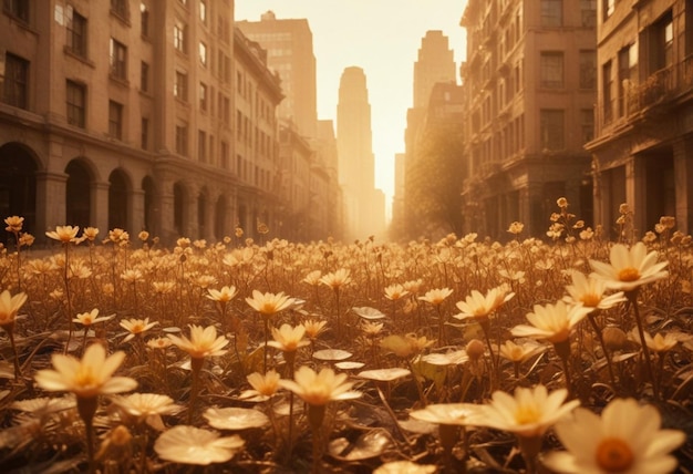 flowers in busy city