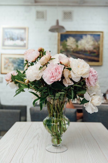 Flowers of colored peonies