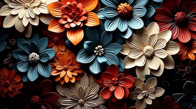 Flowers colorful collage 3d seamless repeat pattern