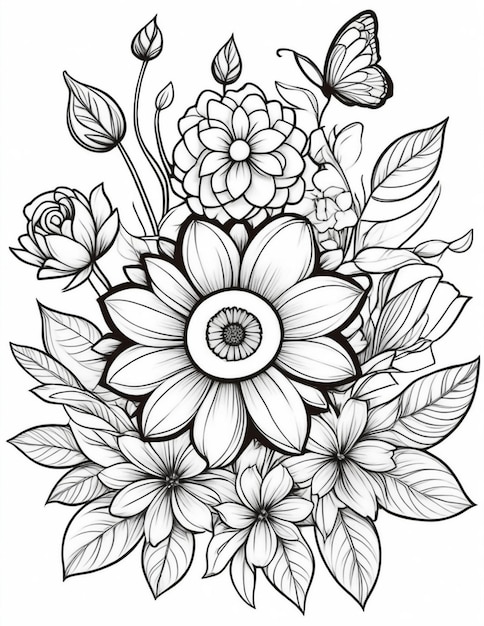 flowers coloring book for children and adults