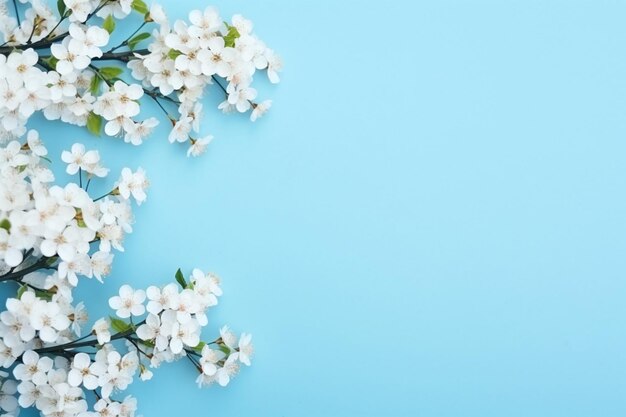 Flowers composition Cotton flowers on pastel blue background Flat lay top view copy space