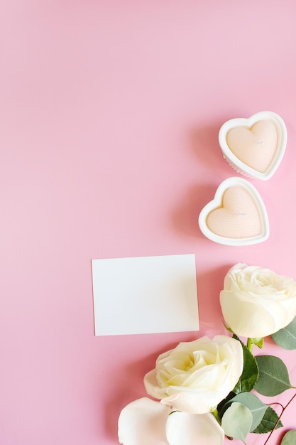 Flowers composition Rose flower petals on pastel pink background Valentines day mothers day womens day concept Flat lay top view copy space