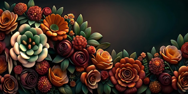 Flowers creating a border on a neutral background Mexican backdrop for Mexico festive festival Cinco