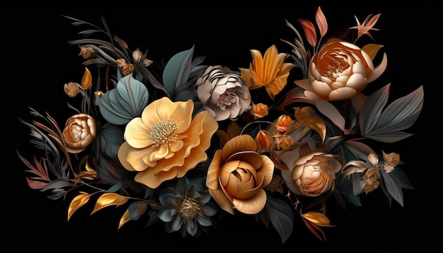 Flowers on a dark background Generative AI