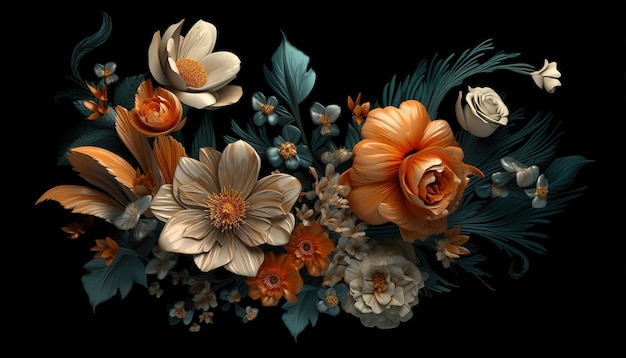 Flowers on a dark background Generative AI