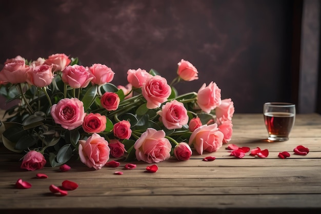 Flowers on empty table happy valentines