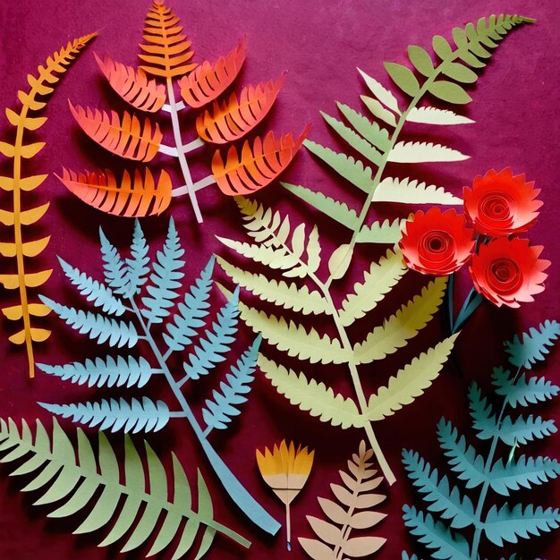 Photo flowers and ferns made of paper traditional papercut paper crafted handmade decoration children ill