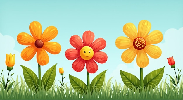 Photo flowers in the grass with a smiley face