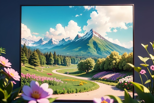 Flowers grasslands hillsides forests wallpaper illustrations beautiful scenery in background