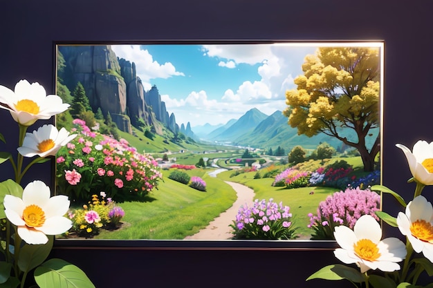 Flowers grasslands hillsides forests wallpaper illustrations beautiful scenery in background