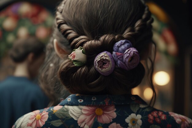 Flowers in the hair of a beautiful girl Generative AI