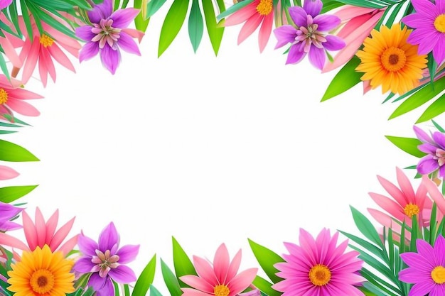 flowers and leaves around a frame with a place for text