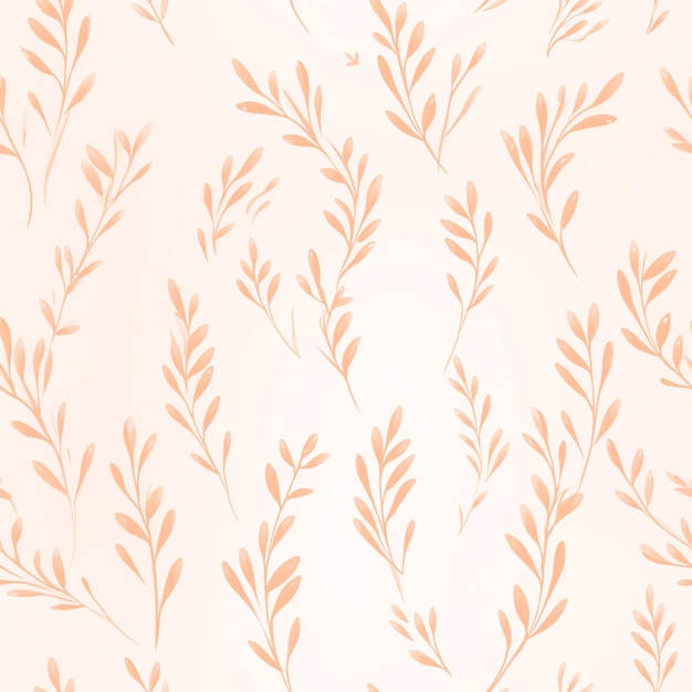 Flowers leaves and plants pattern in peach fuzz colorPencil hand drawn botanical seamless pattern