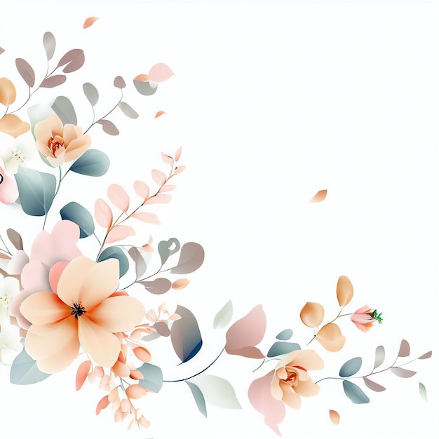 flowers and leaves on a white background