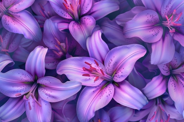 Flowers Lily Purple Lily Blooms in Vibrant Flower Garden Background