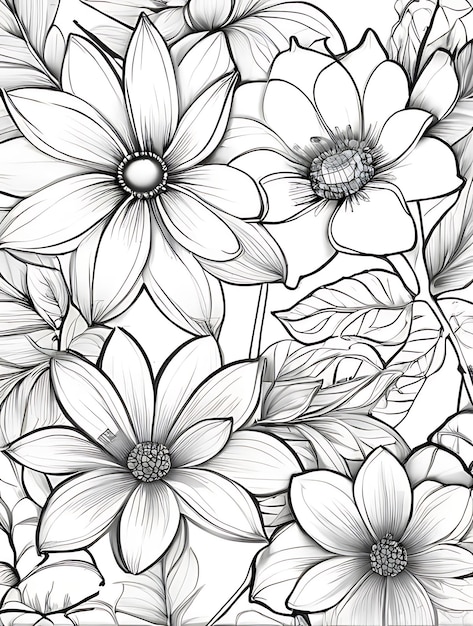 flowers line outline coloring page white background ai generated