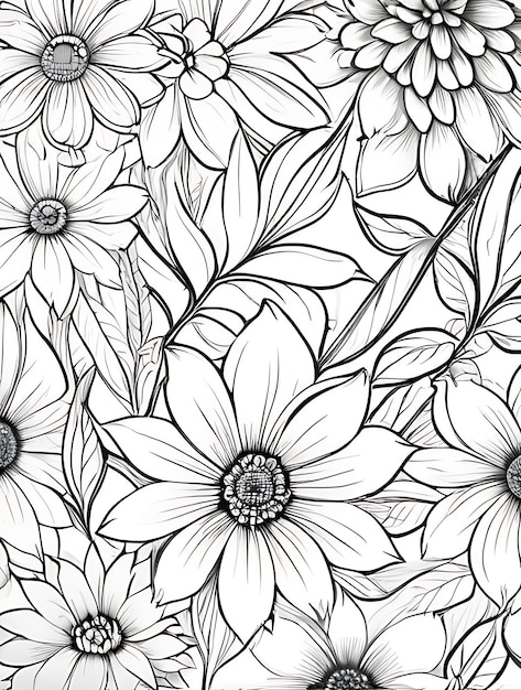 flowers line outline coloring page white background ai generated