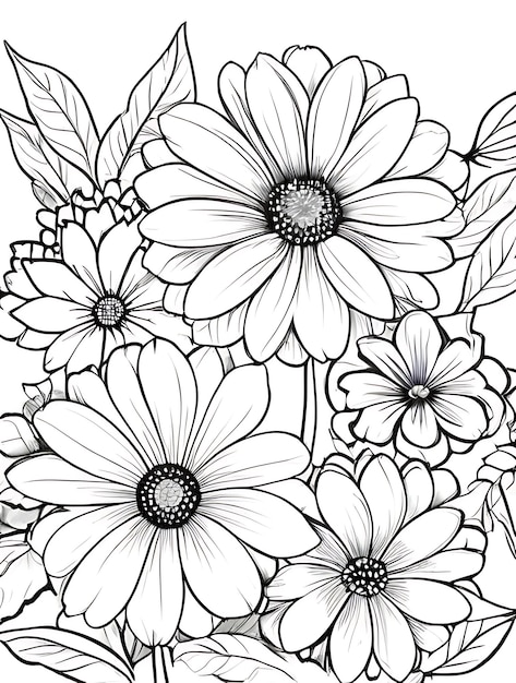 flowers line outline coloring page white background ai generated