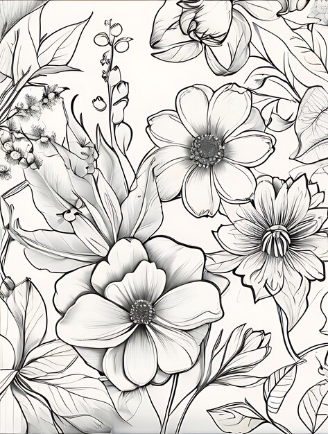 flowers line outline coloring page white background ai generated