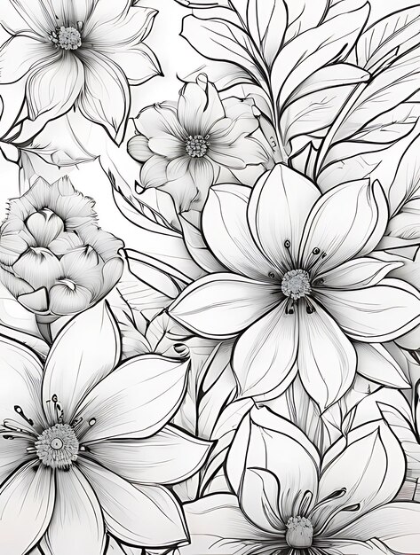 flowers line outline coloring page white background ai generated