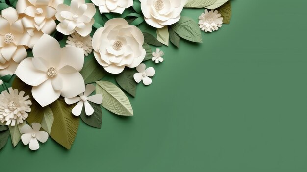 Flowers made of paper on color background with copy space