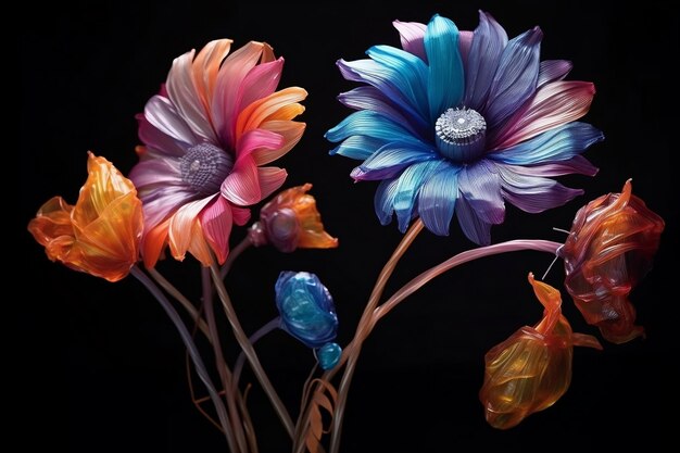 flowers made of plastic trash