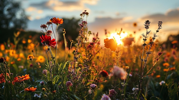 flowers meadows field green plant sunset Nature and landscape travel season summer style vintage