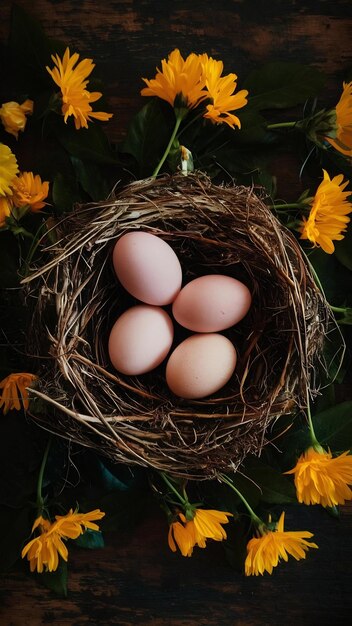 Flowers near eggs and nest