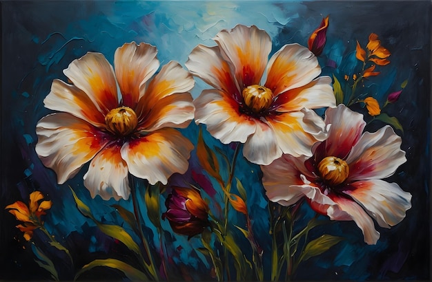 Flowers painted in oil technique