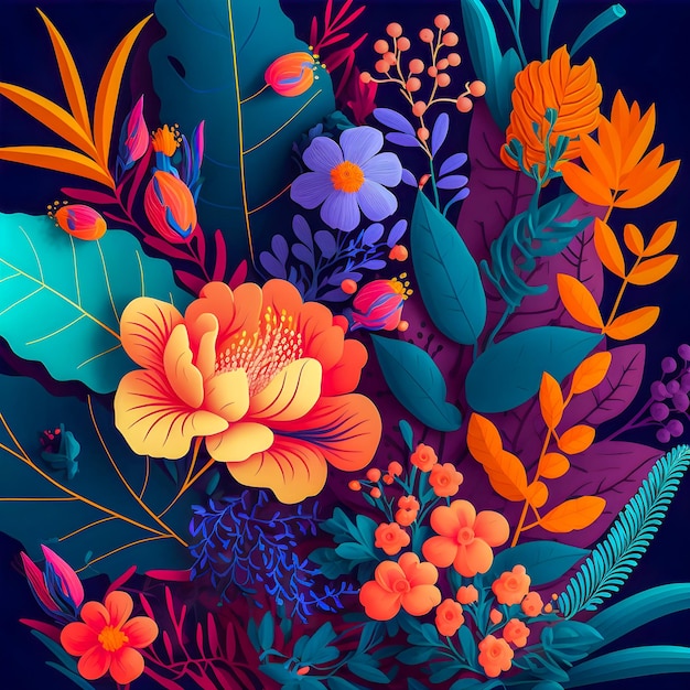 Flowers pattern neon colors illustartion