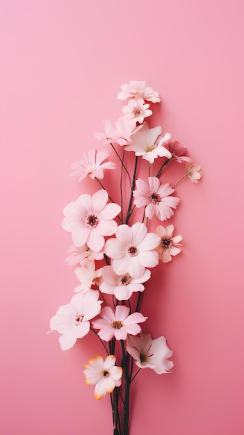 Flowers on a pink background with the flowers