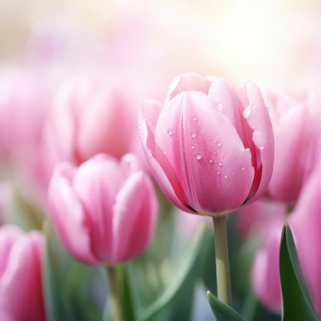 Flowers pink tulip bouquet on matching background