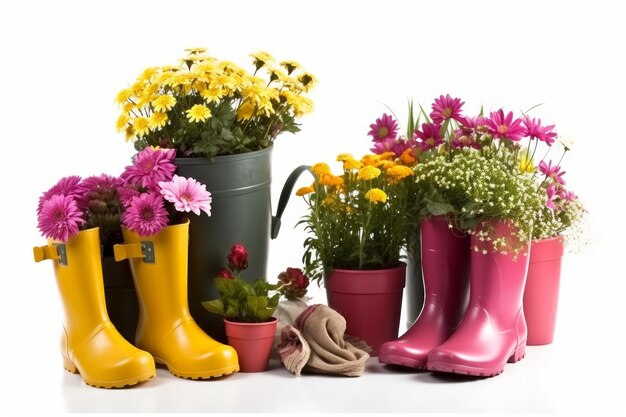 Flowers pots rubber boots Natural plant Generate Ai