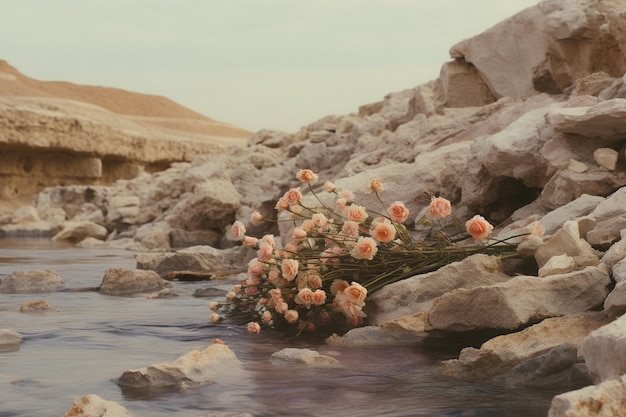 flowers and rocks in the desert