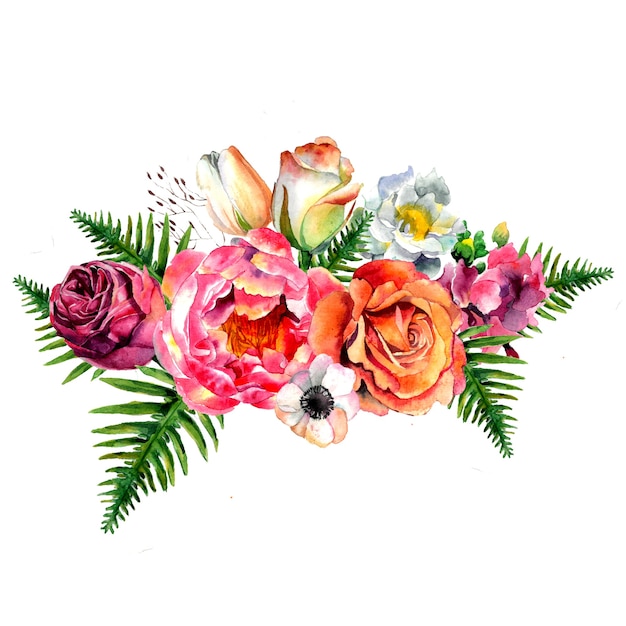 Flowers set. bouquet. Leaves decoration. Leaf palm