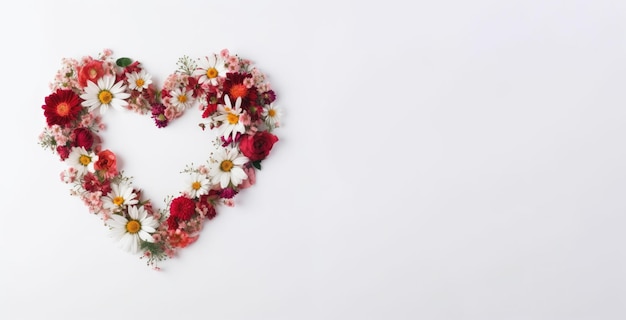 Flowers in the shape of a heart banner on a white background generated by AI