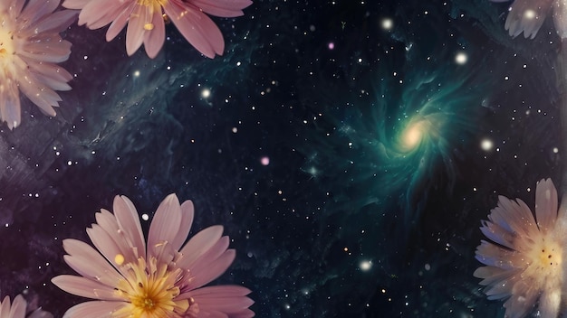 Photo flowers in a space with stars and stars