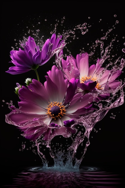 Flowers splash beautiful postcard or place for a subject Generative AI