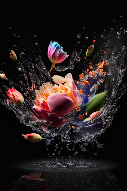 Flowers splash beautiful postcard or place for a subject Generative AI