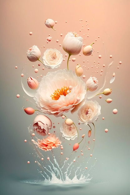 Flowers splash beautiful postcard or place for a subject Generative AI